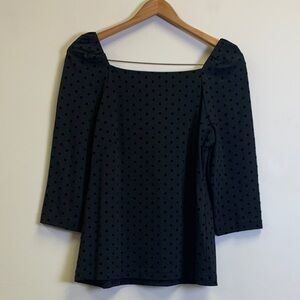 Ann Taylor Black Polka Dot Square-Neck 3/4 Sleeve Top